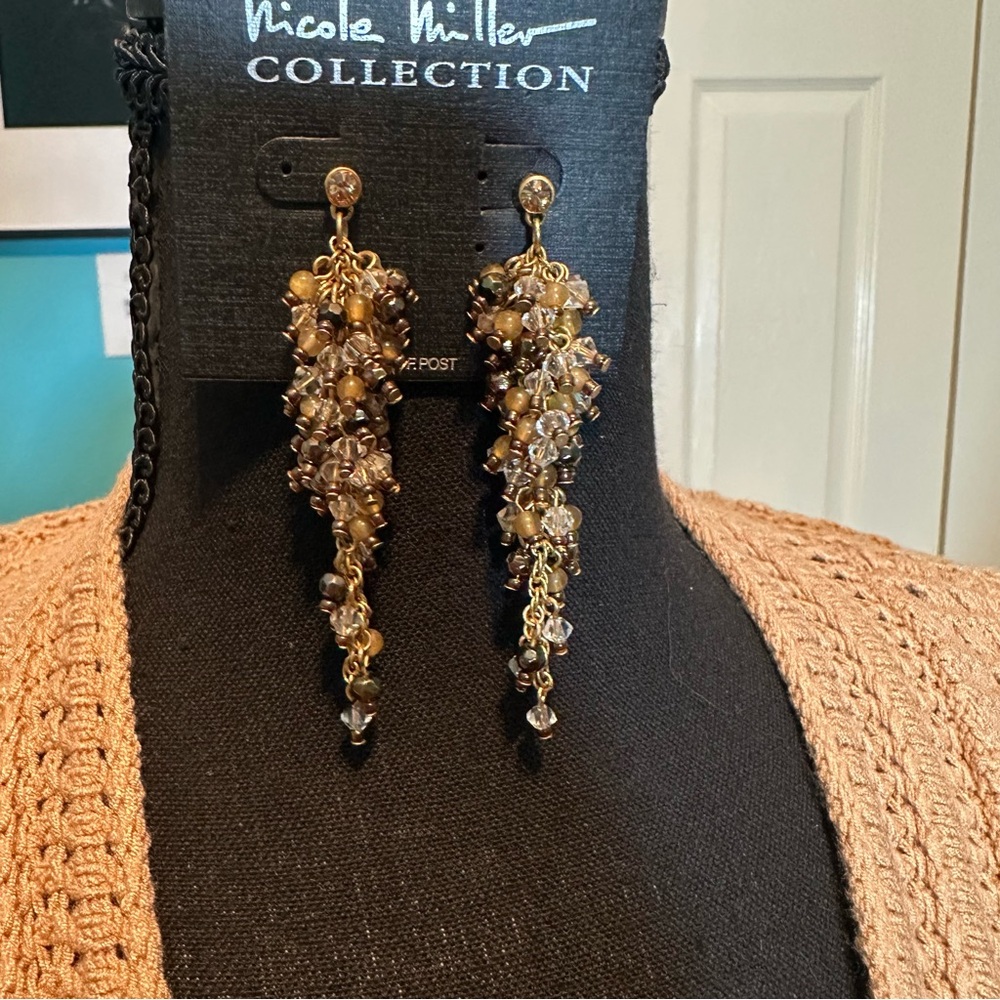 Nicole Miller Gold and Brown Dangle Earrings NWT